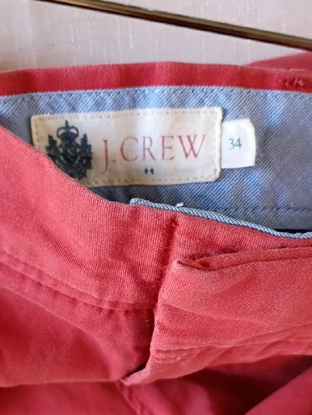 J. Crew Men’s Coral Color Flat Front Chino Shorts Size 34